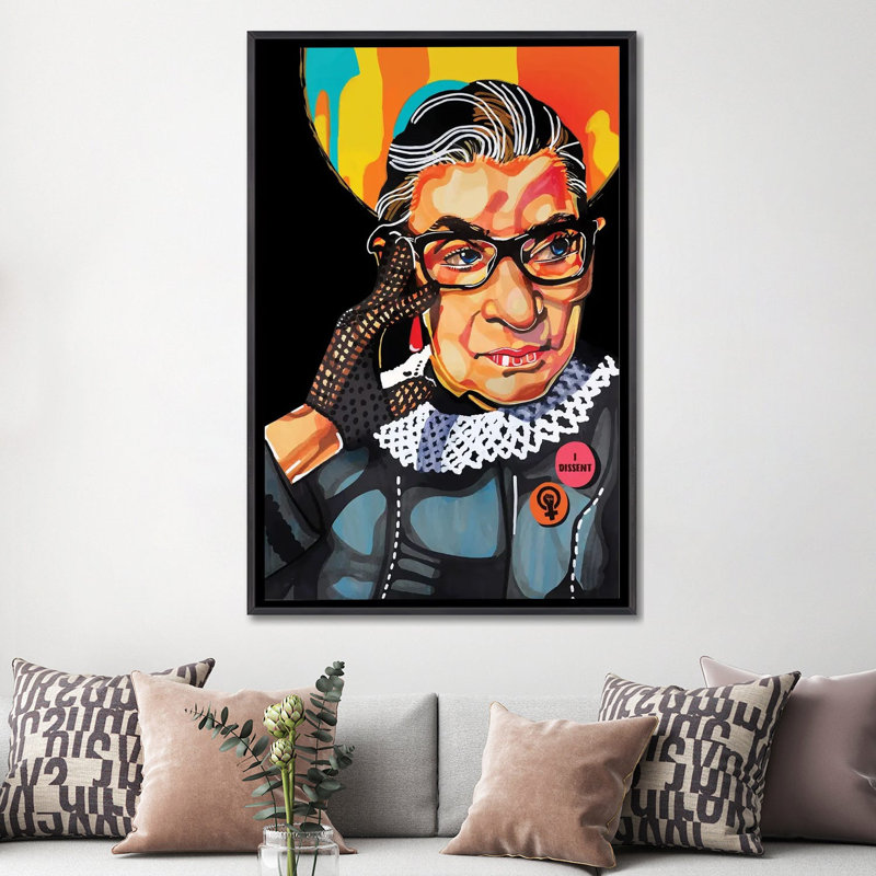 Ruth Bader Ginsburg - impression d'art graphique, Pas de tapis, H 40 po x l 60 po x 1,5 po, Toile avec cadre noir patiné