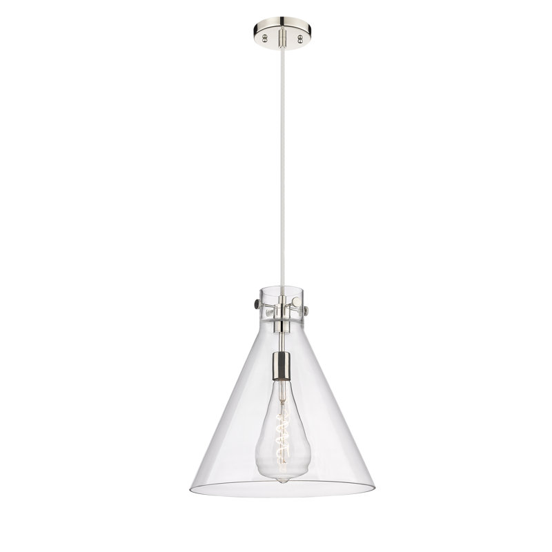 Luminaire suspendu à cordon 1 lumière 14 "Newton Cone, Transparent, H 16,5 po x l 14 po x P 14 po, Nickel poli