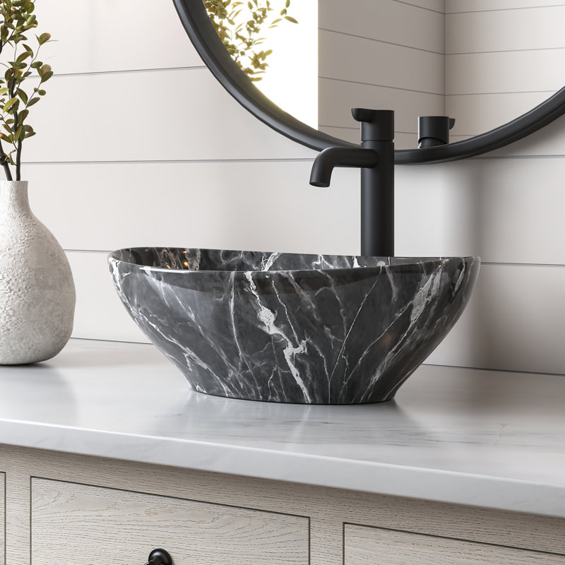DeerValley Horizon Oval Vitreous China Vessel Bathroom Sink, Black, 16" H x 13" W x 4.53" D