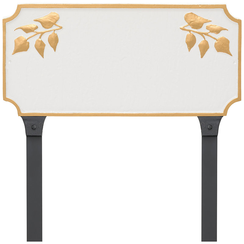 Camden Ivy One Line Address Sign Plaque with Lawn Stakes, Yes, White/Gold
