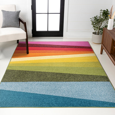 Maudrey Geometric Striped Orange/Green/Blue Rug