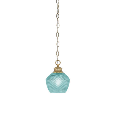 Quapaw Zola Chain Hung Pendant With 6" Turquoise Textured Glass