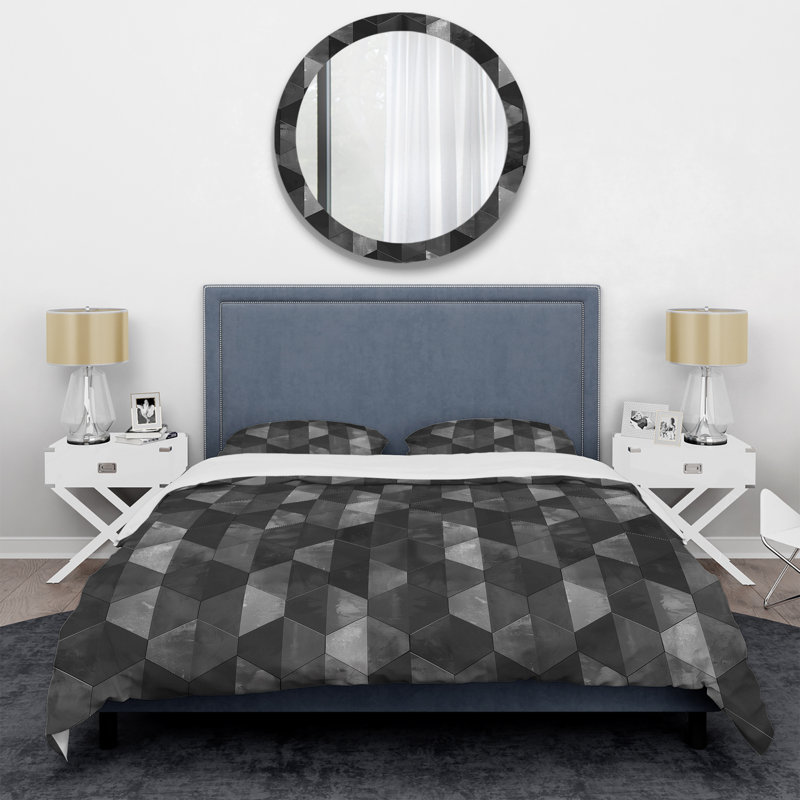 Ensemble de housse de couette moderne gris à motif losange moderne II, Housse de couette très grand et 2 très grandes t