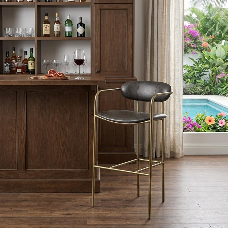 Tabouret en tissu Biélorussie, Marron foncé, Doré, Tabouret de bar (siège d'une hauteur de 30 po)