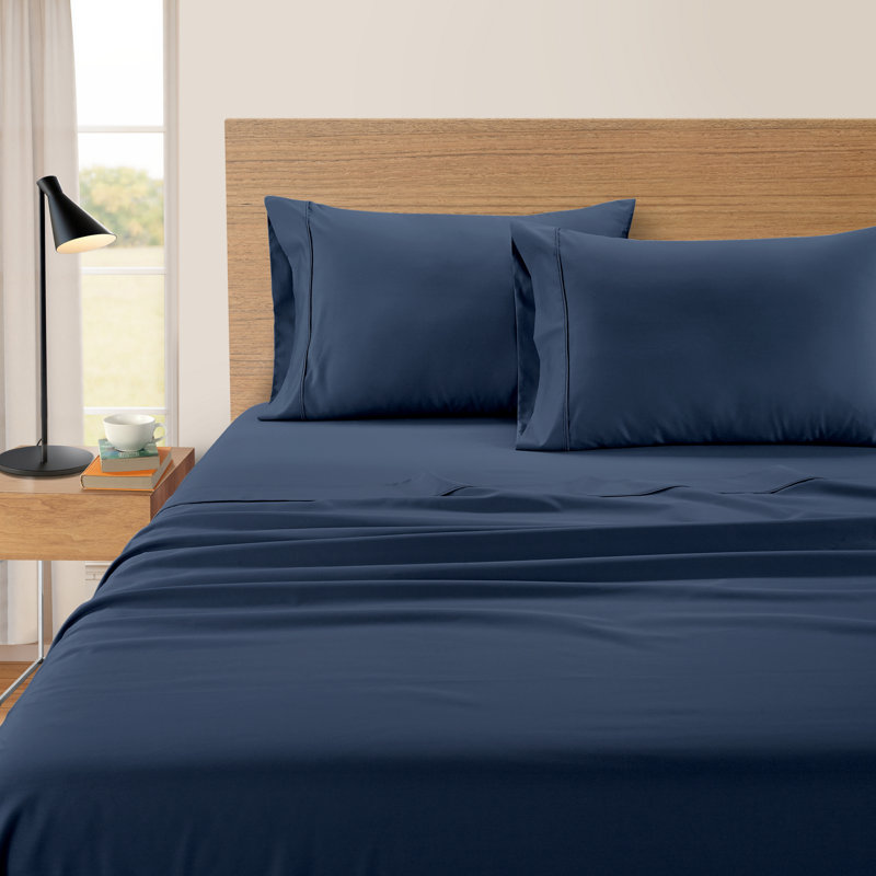 Kathy Ireland 500 Thread Count Tencel Cooling Cotton 4-Piece Sheet Set, Queen Sheet Set with 2 Pillowcases, Navy