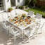 Ensemble de salle à manger d'extérieur toutes saisons 10 pièces Ensemble de salle à manger d'extérieur avec trou pour parasol et structure en aluminium Ensemble de salle à manger d'extérieur moderne pour 8 personnes pour cour arrière / porche / terrasse, blanc-123192680