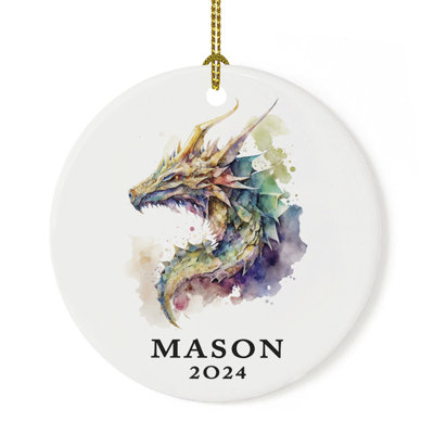 Custom Ceramic Christmas Dragon Ornament 20XX Watercolor Dragon Design Tree Decor