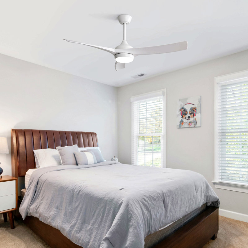 52 Inch Modern White Ceiling Fan With 18W Led Light And Remote Control 3 Abs Blades Noiseless Reversible Dc Motor