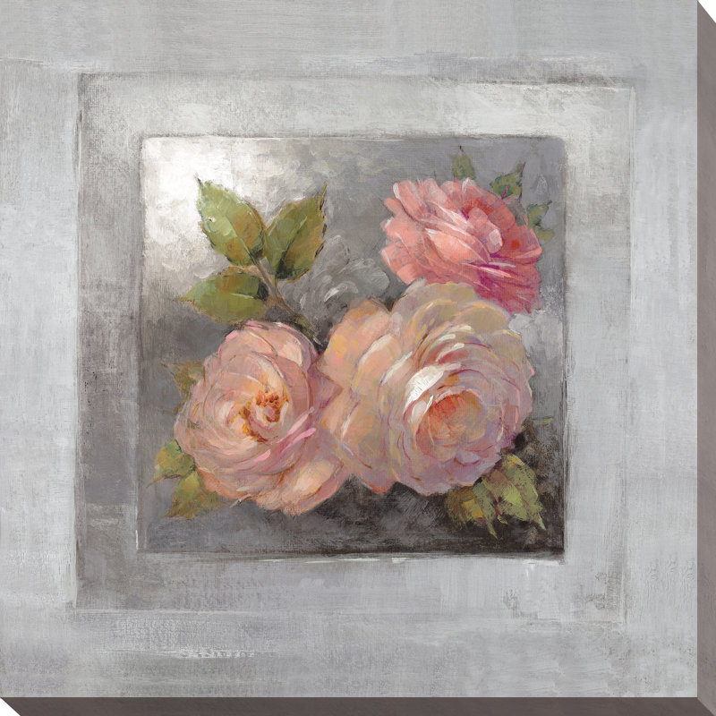 « roses on gray ii », reproduction de peinture à l’acrylique sur toile, H 24 po x l 24 po x P 1 po