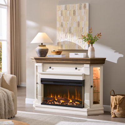 Farmhouse Corner Fireplace TV Stand for TVs up to 65",with LED Storage Cabinets