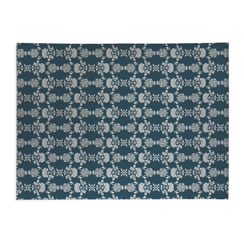 Tapis de cuisine à profil bas pia, Rectangle 5 pi x 7 pi, Bleu sarcelle foncé