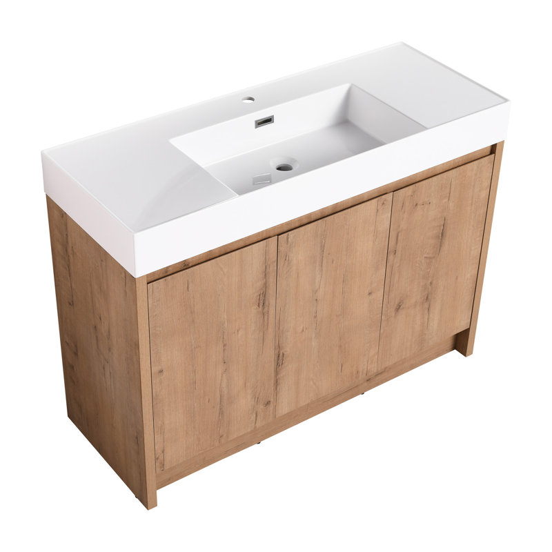 Lavabo de salle de bain 48 po à rebord épais en résine blanc brillant, monotrou et attrayant, 47,96 po de profondeur, 18,53 po de largeur, 4,59 po de hauteur, lisse, hygiénique,