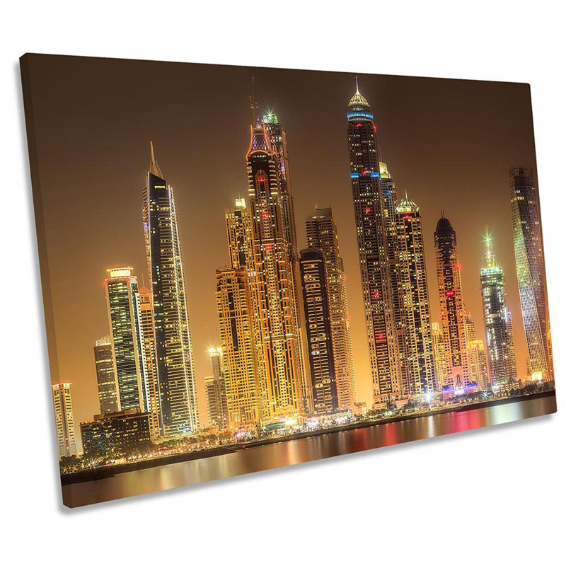 Dubai Skyline Brown Night - Wrapped Canvas Print, 40.6cm H x 61cm W x 2cm D