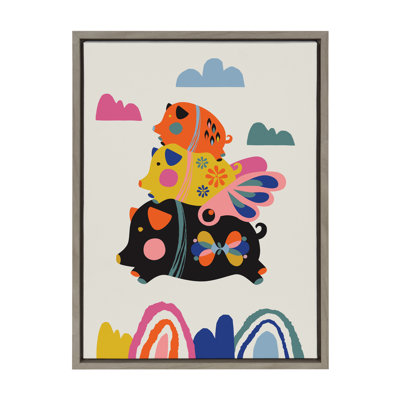 Flying Pigs by Rachel Lee 3 Birdies Studio Framed Canvas Wall Art Print