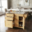 Îlot de cuisine intérieur en bambou avec plateau en acier inoxydable, chariot mobile avec tiroirs, armoire et porte-serviettes pour le bar et la salle à manger