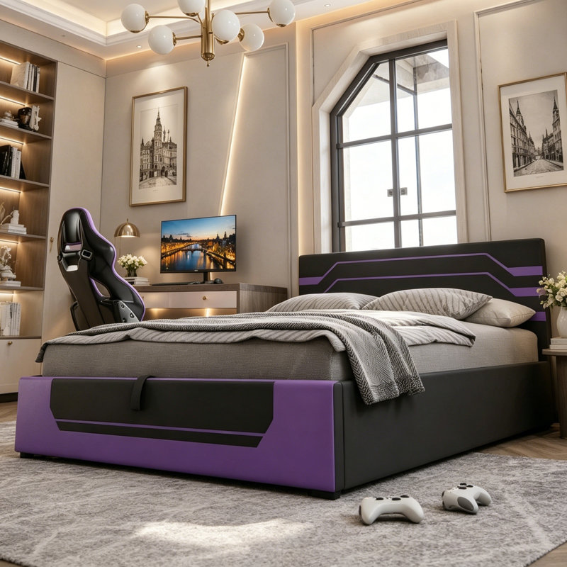 Base de lit de jeu hydraulique moderne, Purple+Black