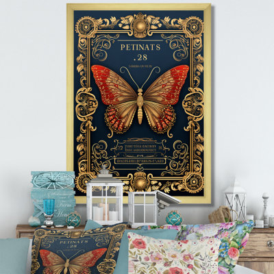 Illustration rétro d'un papillon rouge