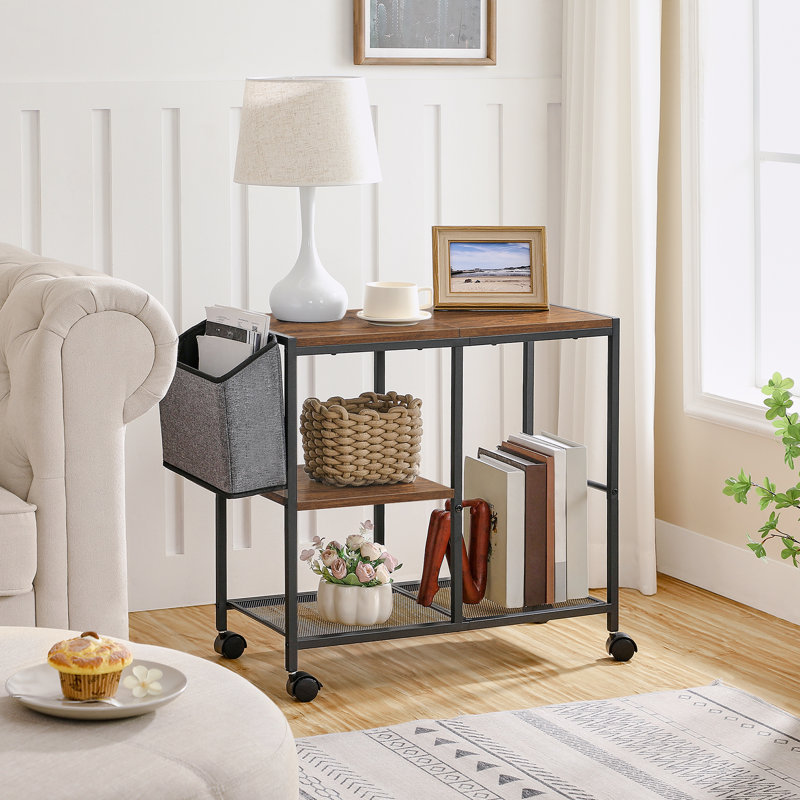 3-tier Mobile Printer Stand With Storage Bag Printer Cart With Wheels, Matte Black/Brown