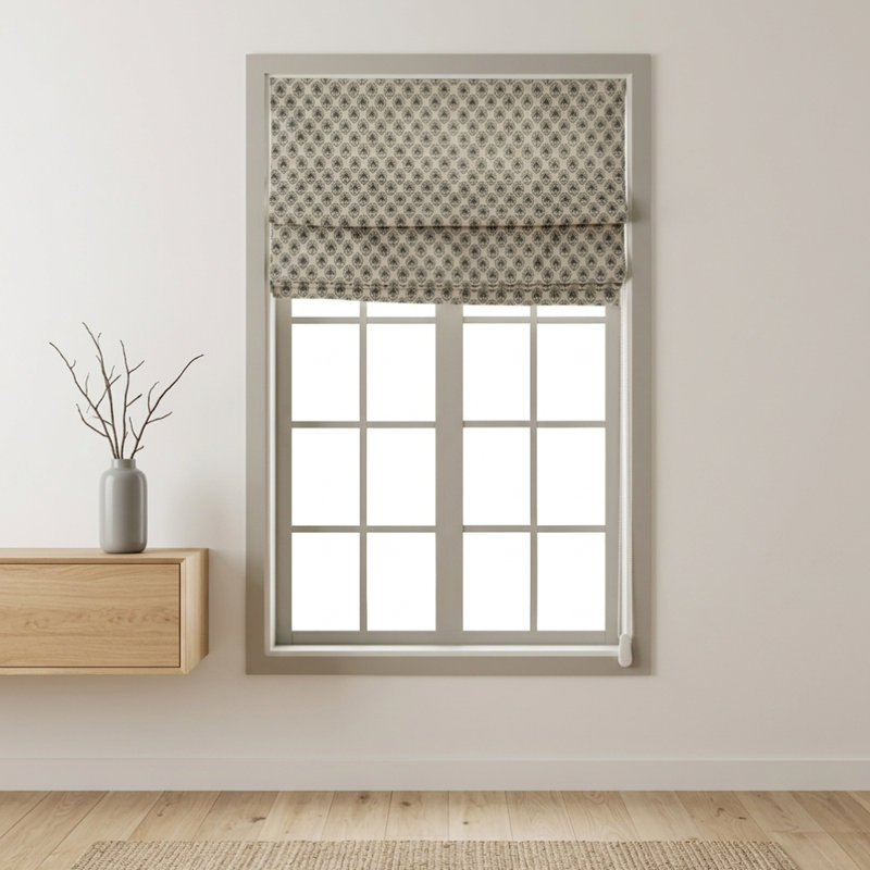 Store romain imprimé en bloc - Style classique, charme fait à la main, Gurukul, gris, L 40 po x L 108 po