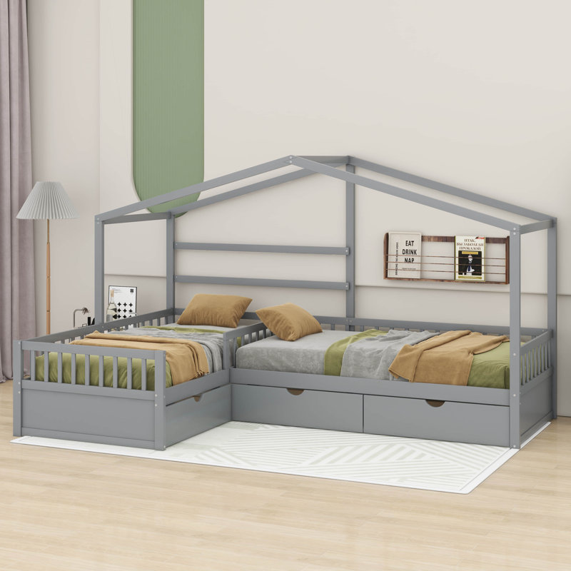 Bladric Twin Size House Platform Bed with Three Storage Drawers, Gray