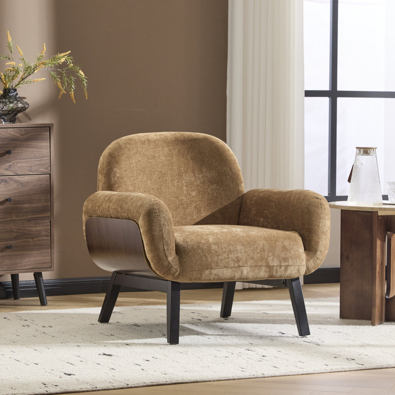 Yousef Upholstered Accent Chair With Rubberwood Legs, Tan