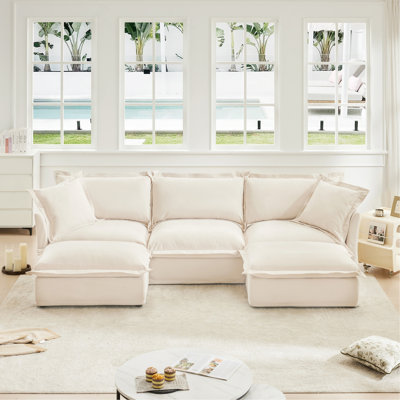 Canapé modulaire à assise profonde en U avec housse à glissière, canapé 3 places avec bordures françaises avec plusieurs grands coussins, canapé modulaire à assise profonde modulaire et confortable pour salon, appartement, chenille