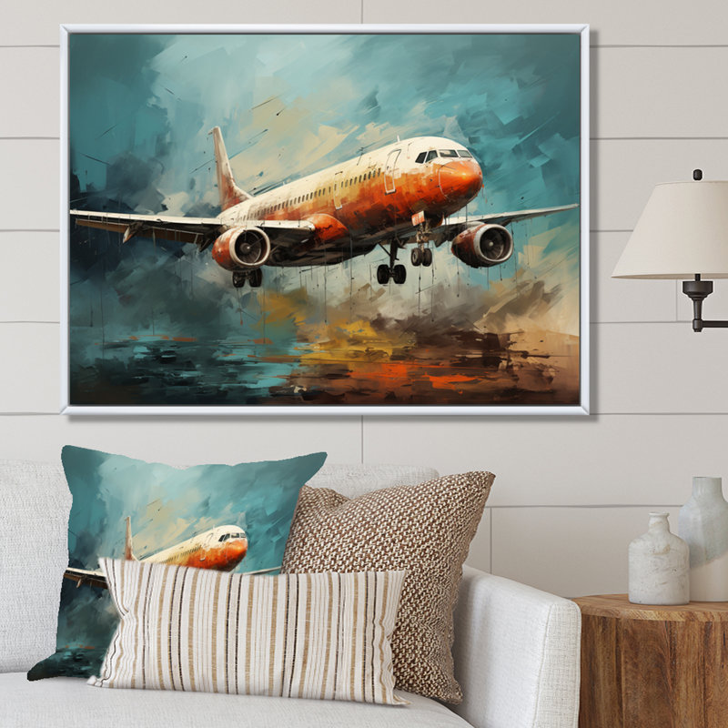 Voyage en avion sur toile, H 34 po x l 44 po x P 1,5 po, Cadre flottant blanc