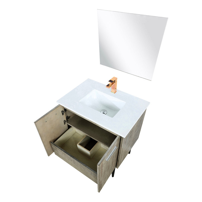 Meuble-lavabo rustique 30 po x 20 po avec comptoir en marbre, robinet en or rose, miroir de 28 po et teinture pour une utilisation à long terme
