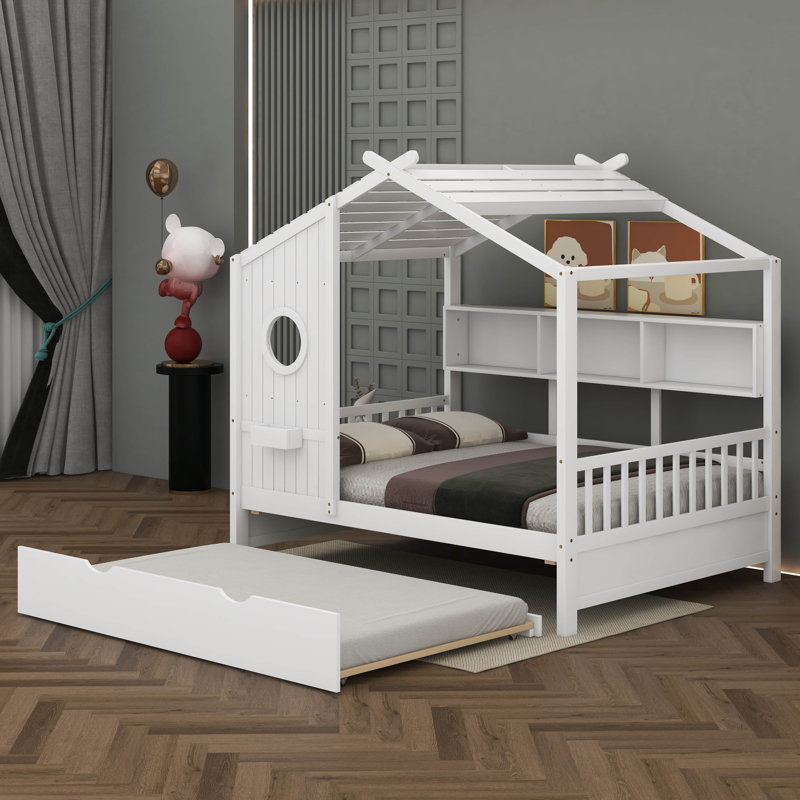 Lit avec lit gigogne en bois Aaella, Blanc, Lit double