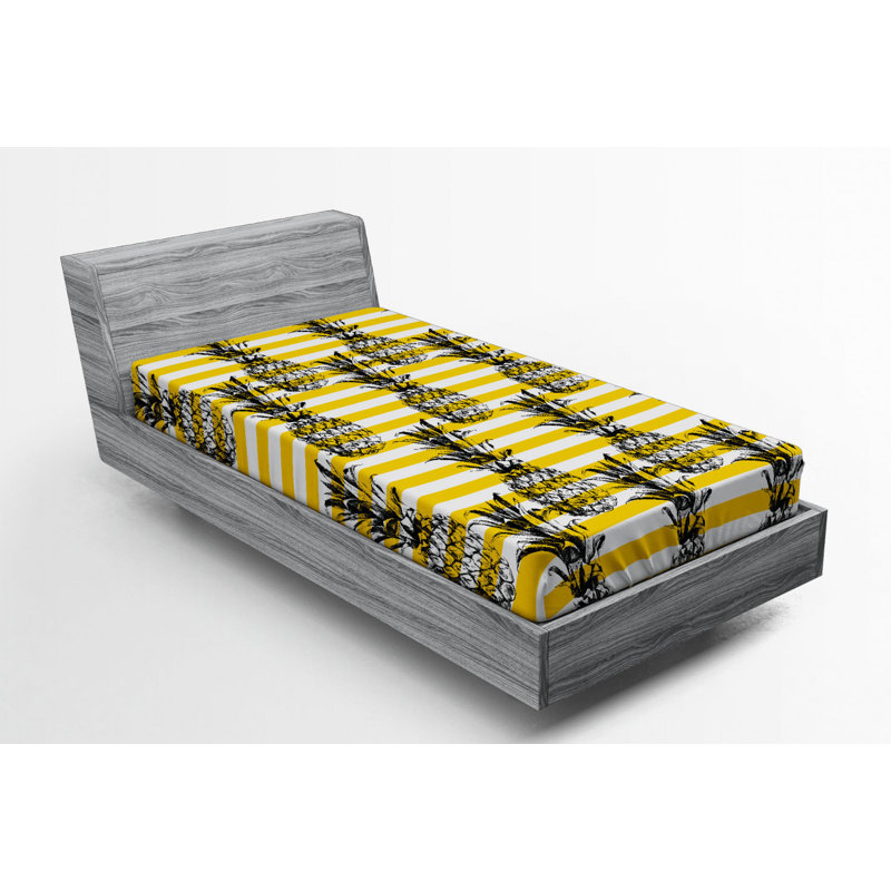 Twin Yellow and Black Microfiber Striped Fitted Sheet