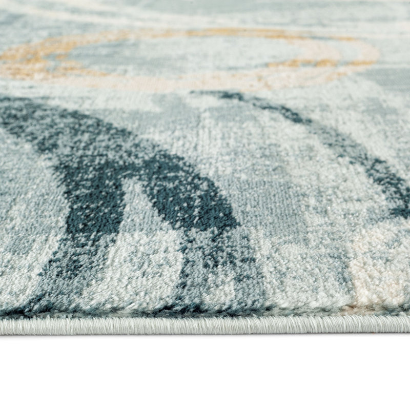 Tapis bleu à motif géométrique abstrait Bellicent, 8 pi x 10 pi