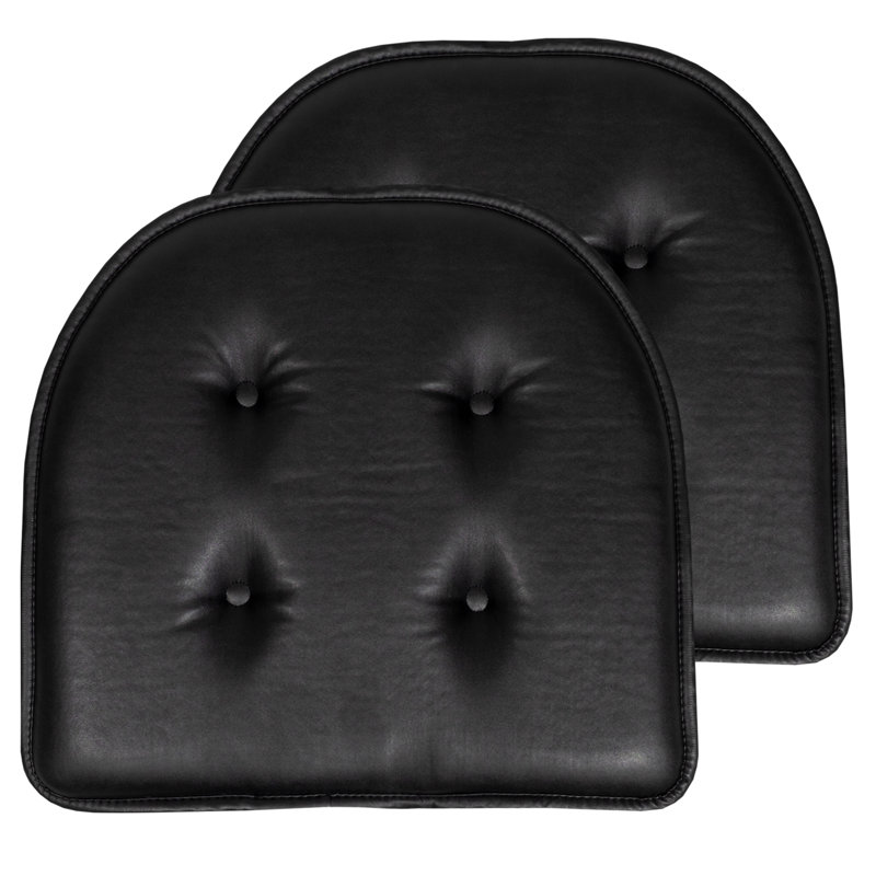 Coussin de chaise d'intérieur en similicuir, Noir, Ensemble de 2