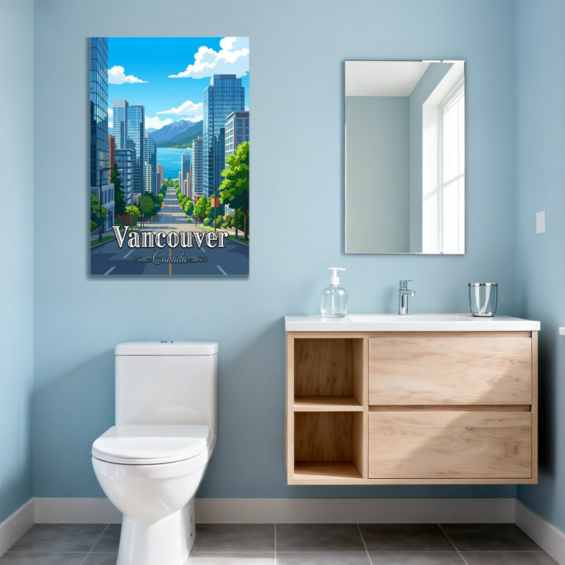 Paysages pittoresques et urbains Paysage urbain de Vancouver Montagnes, arbres, eau, bâtiments, rue, H 18 po x l 12 po