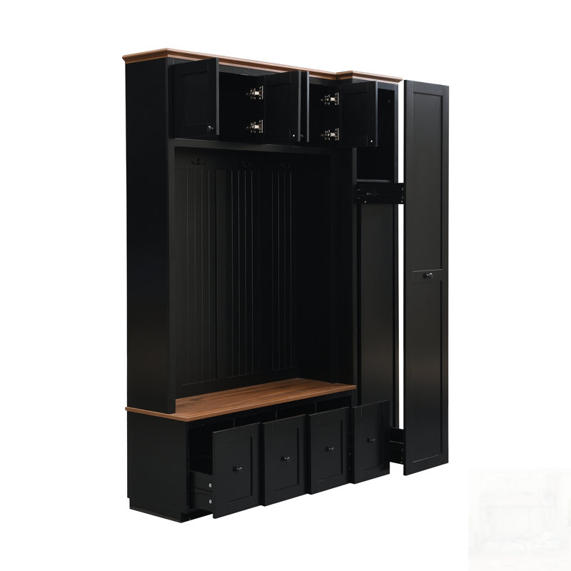 Entryway Hall Tree With Storage, 5-In-1 Farmhouse Coat Rack And Shoe Bench, Ideal For Organized Living Spaces, Black