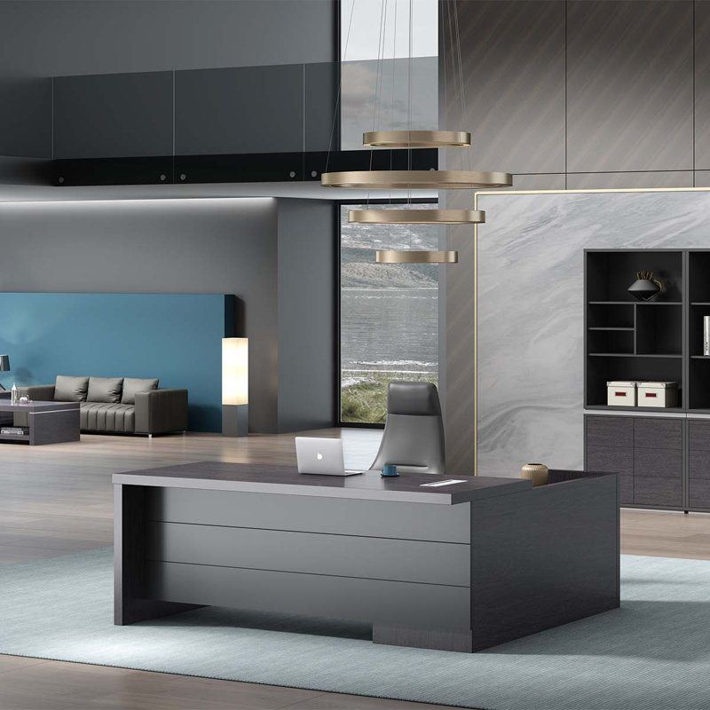 Bureau de direction gris en forme de L luxueux, H 29,92 po x l 78,74 po x P 31,5 po