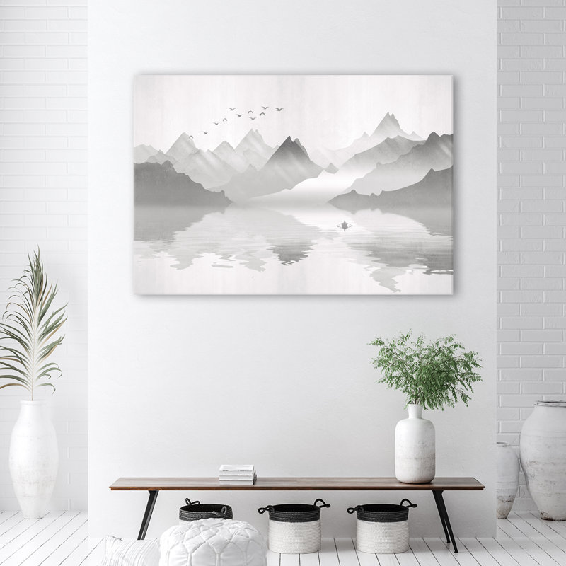 Mountains On Lake Abstraction - No Frame Print on Canvas
