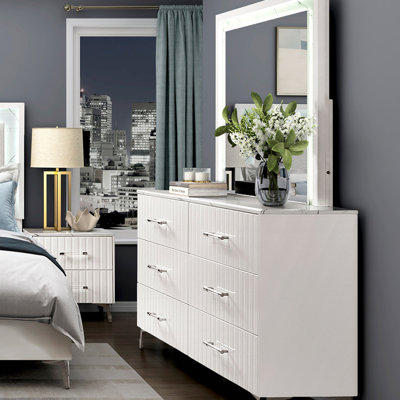 Commode de 6 tiroirs de rangement Glam White