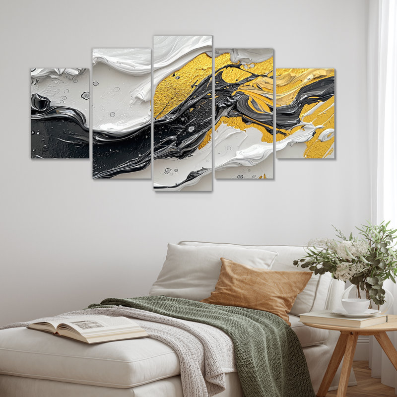 Fugue noire et noire dans Colo II - art mural jaune - décoration murale moderne diamant