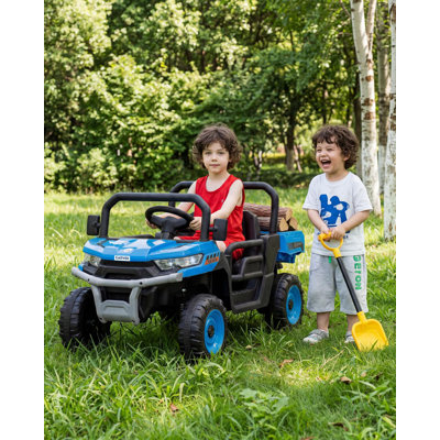 12V Kids Ride On Dump Truck with Parent Remote Control, Electric Farm Truck with Powered Dump Bed and LED Lights