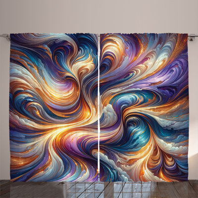 Ambesonne Curtains 2 Panel Set, Fantasy Art Groovy Clouds Indigo Sea Blue Orange -  p_sd1695_108x96