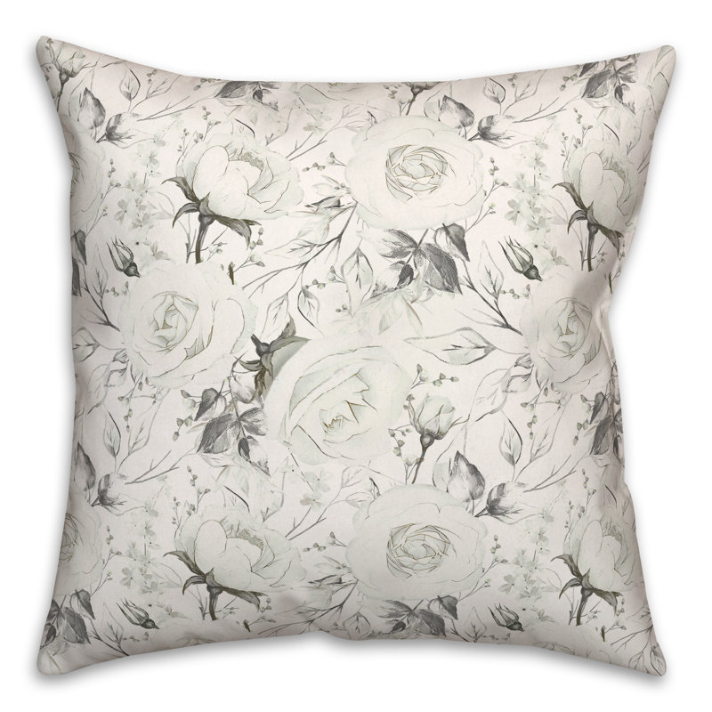 Grayscale Roses 3 Square Pillow Cover & Insert, 18" H x 18" W