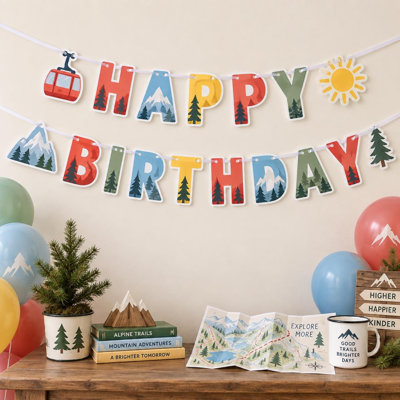 Mountain Cable Car Birthday Banner, Alpine Happy Birthday Letter Garland