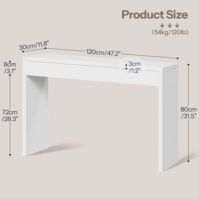 Console de couloir Nooriyah, Blanc,  H 31,5 po x l 47,2 po x P 11,8 po
