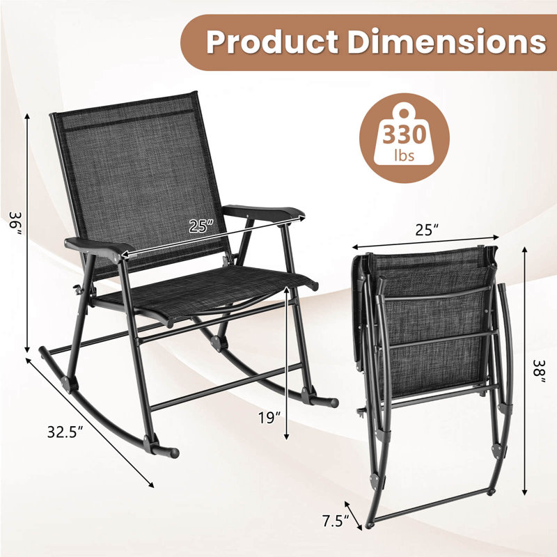  Chaise berçante pliante pour patio 2 pièces 2 pièces, Noir, noir, noir, noir
