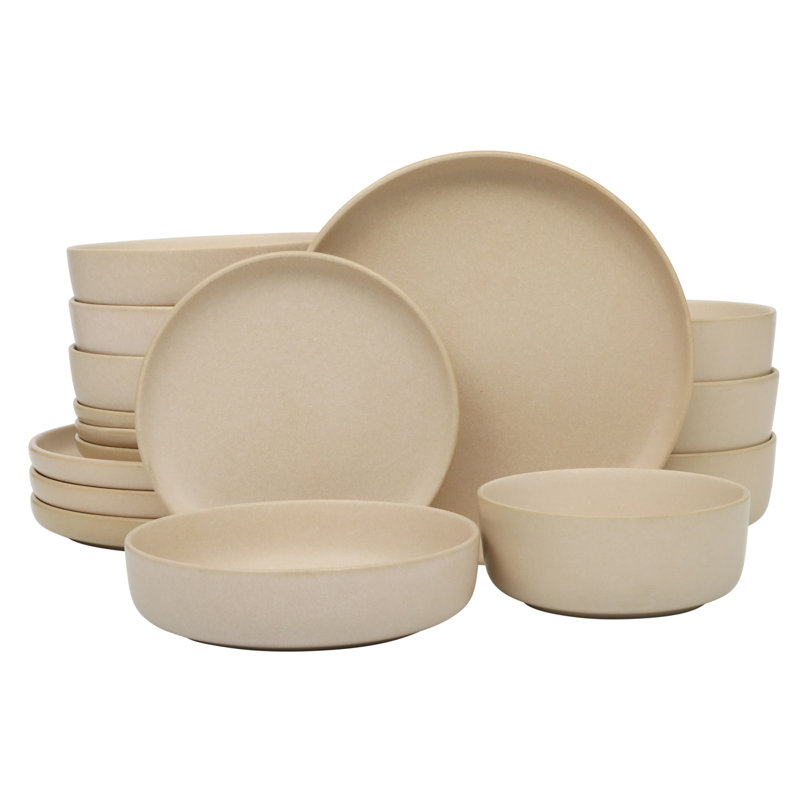 Service de vaisselle Gibson Soho Lounge Pasco 16 pièces (service pour 4) assiettes et bols à vaisselle en grès réactif, Cream