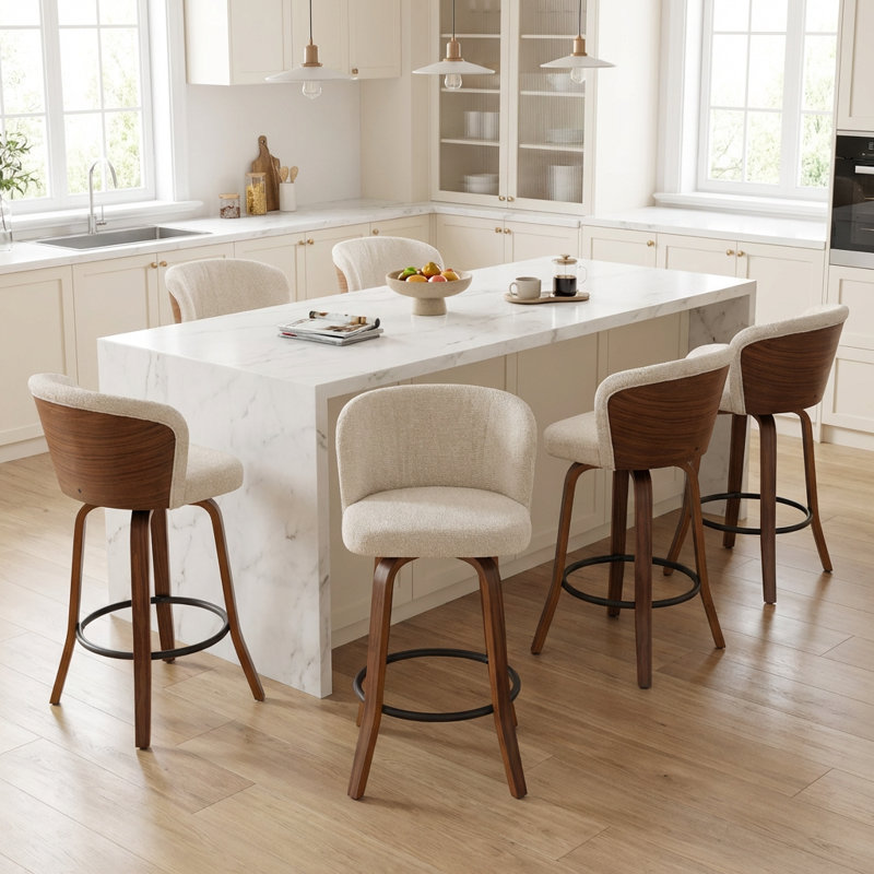 Devault Swivel Upholstered Counter Stool With Wood Frame, Beige
