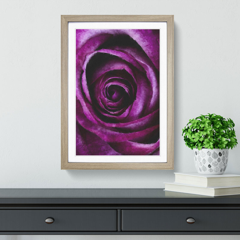 Striking Purple Rose Painting - Framed Print, 63cm H x 45cm W x 2cm D, Oak Framed