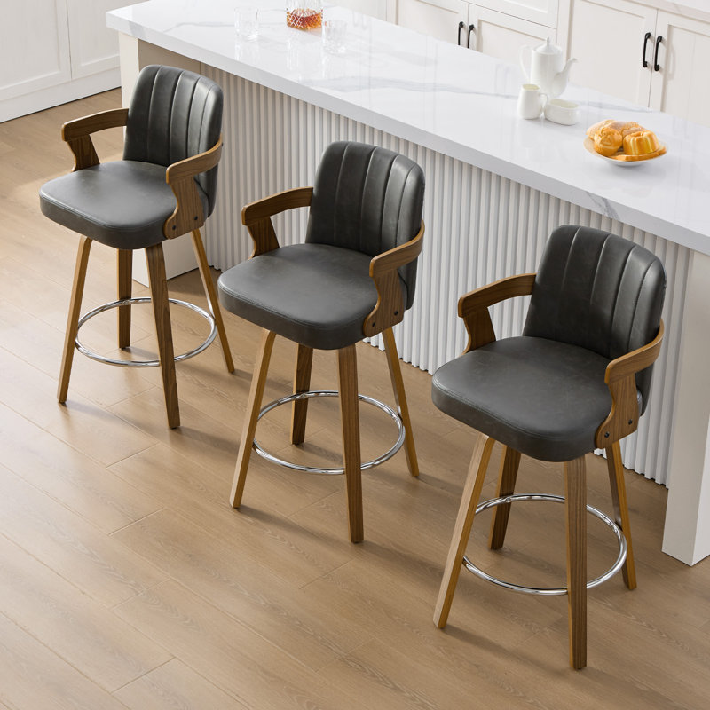 Tabouret de bar et de comptoir pivotant rembourré avec accoudoirs, Gris, Tabouret de bar (siège d'une hauteur de 29 po)