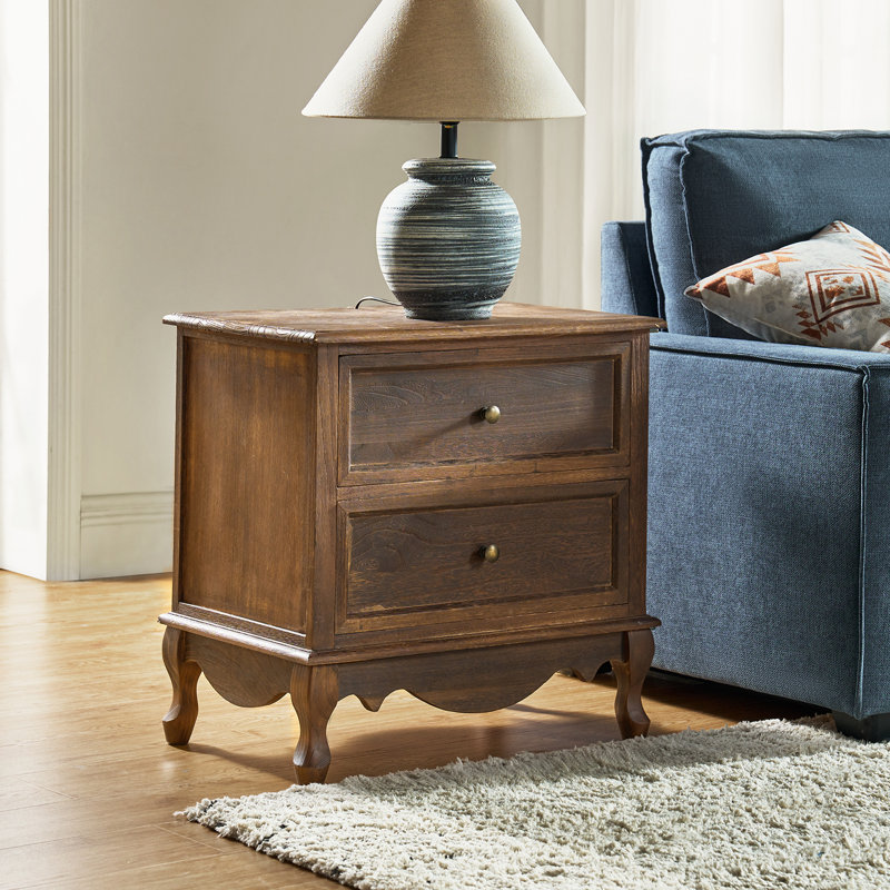 Hippe 61cm W Transitional 2 - Drawer Bedside Table with Wood Legs Set of 2, Walnut
