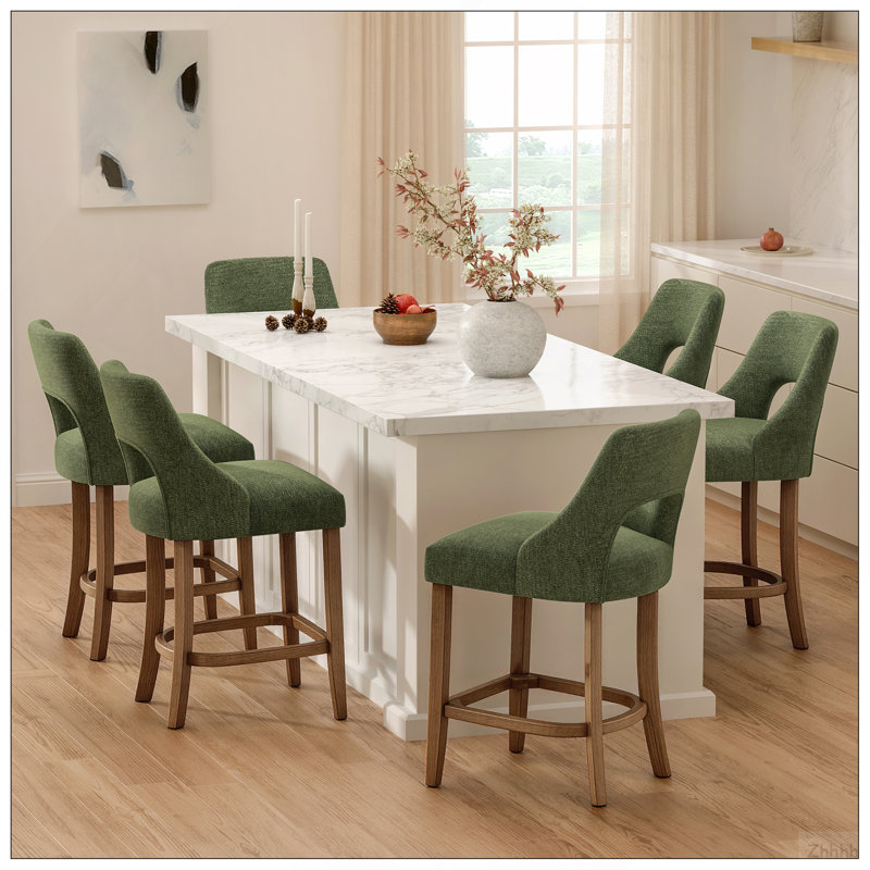Ensemble de 2 tabourets de bar, tabourets de bar rembourrés à hauteur de comptoir, tabourets de comptoir modernes avec pieds en bois pour îlot de cuisine, vert